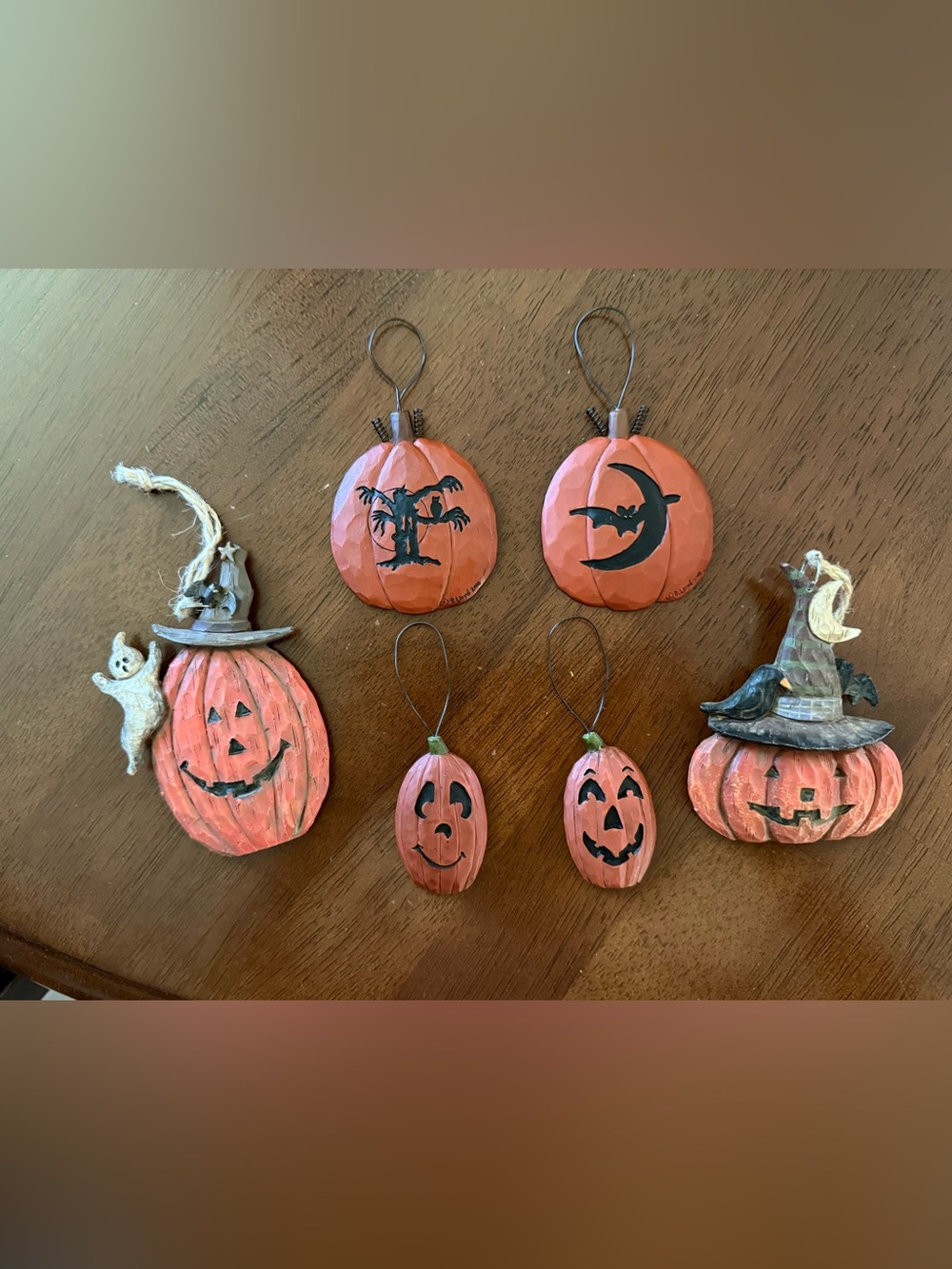 Handcrafted Orange Pumpkin Halloween Ornaments - Set of 6